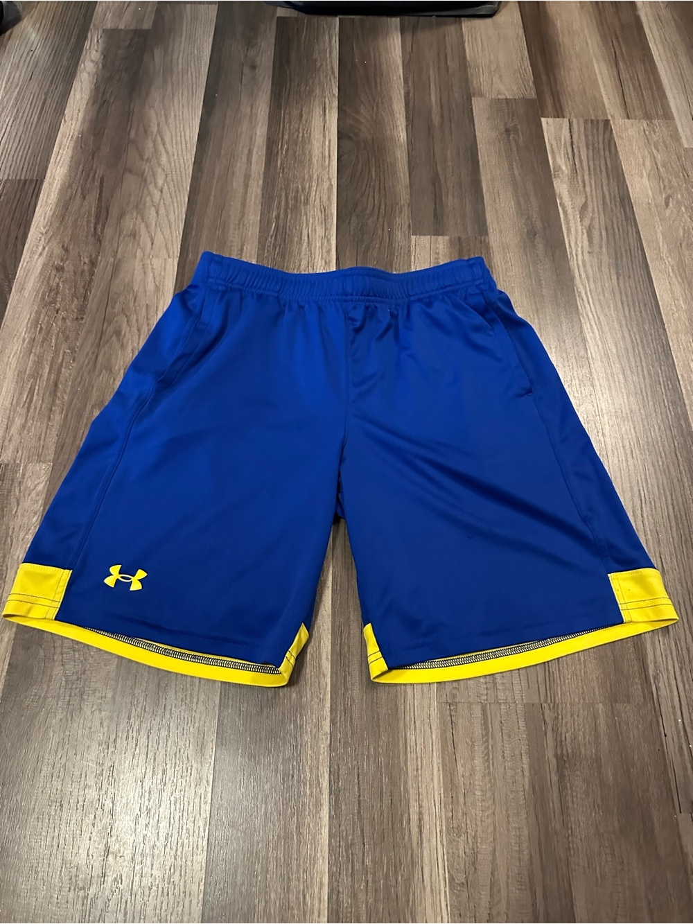 Under Armour Royal Blue Athletic Shorts with Yellow Accents